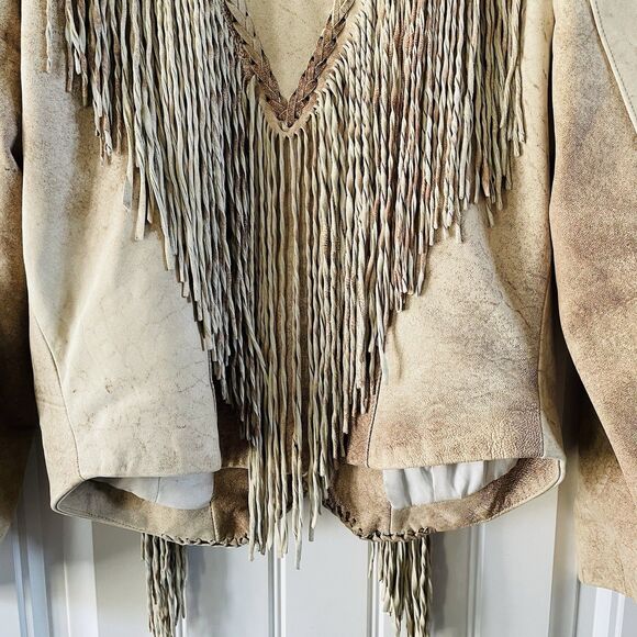 Vintage Tribe America Leathers Western Fringe Warrior Jacket Beaded Bone 6 USA - Picture 11 of 16